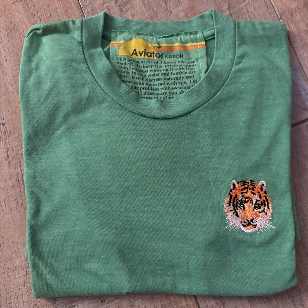 Aviator Nation Olive Tiger Embroidered Tee